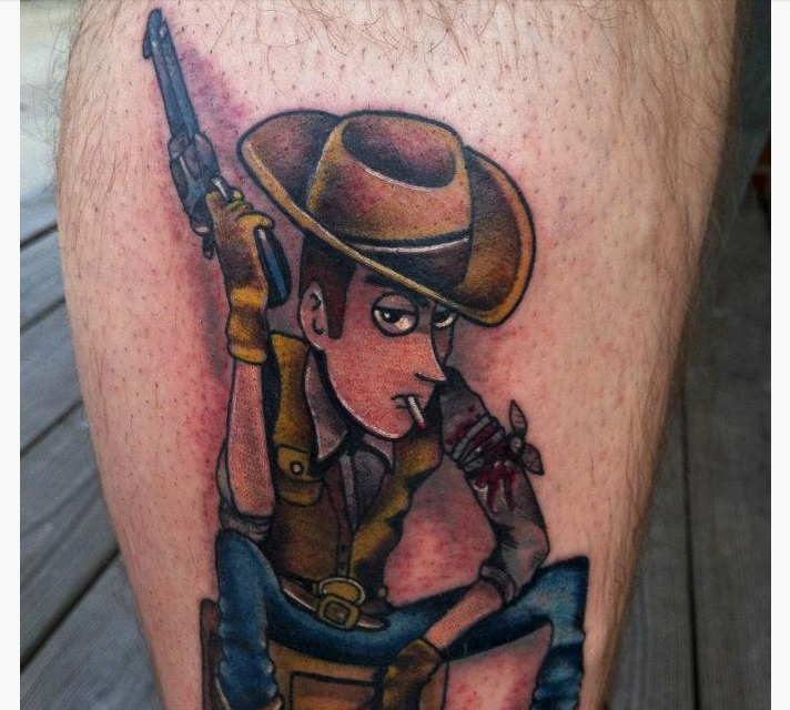 Color Cowboy Tattoos On Leg