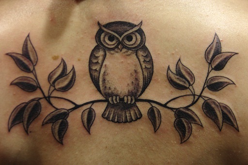 Cute Owl Tattoo On Back