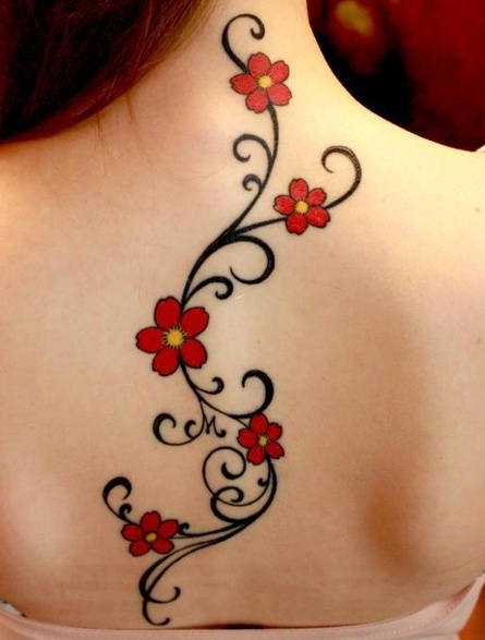 Cute Vine Tattoo On Girl Back Body