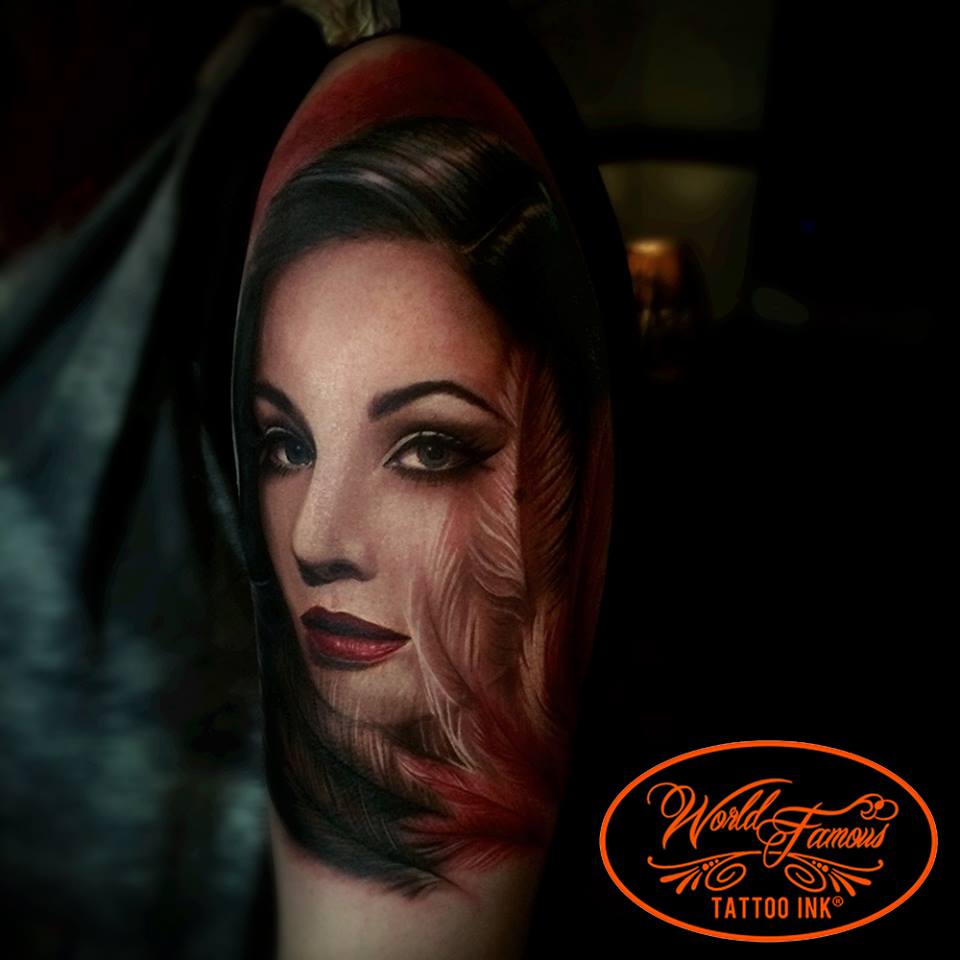 Dita Von Teese Portrait Tattoo On Sleeve By TattooLand Supplies