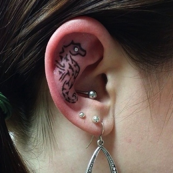 Ear Tattoo Design Of Seahorse For Girls