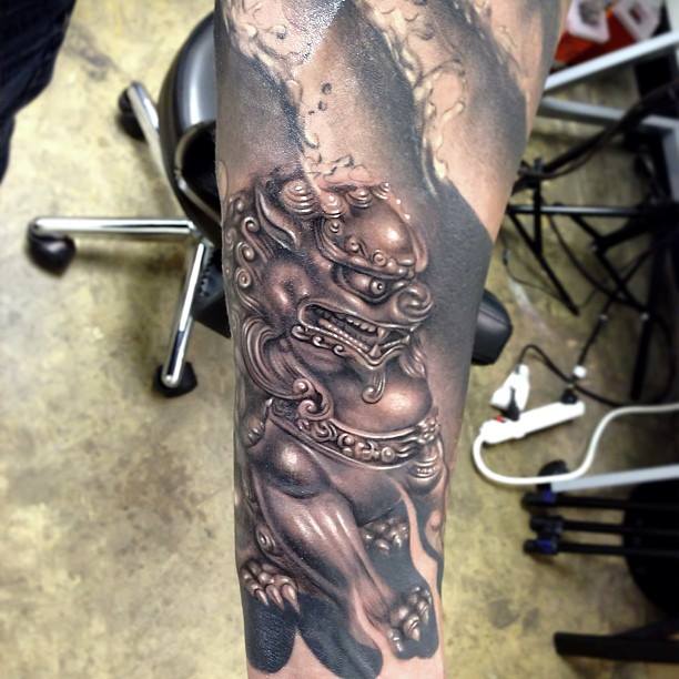 Foo Dog Tattoo On Arm By Rember Orellana