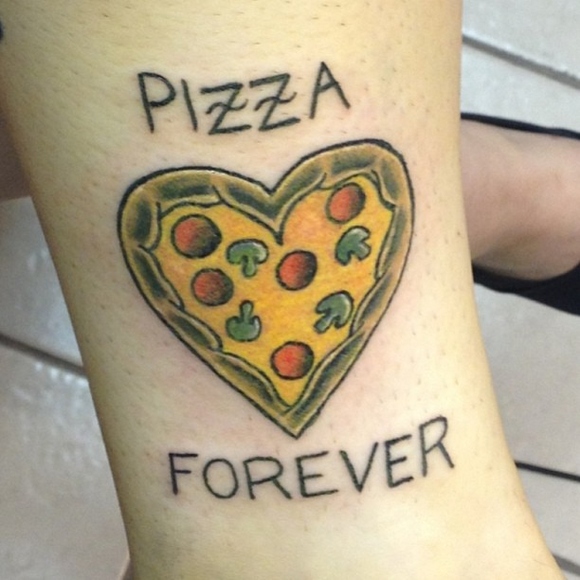 Forever Pizza Tattoo On Leg
