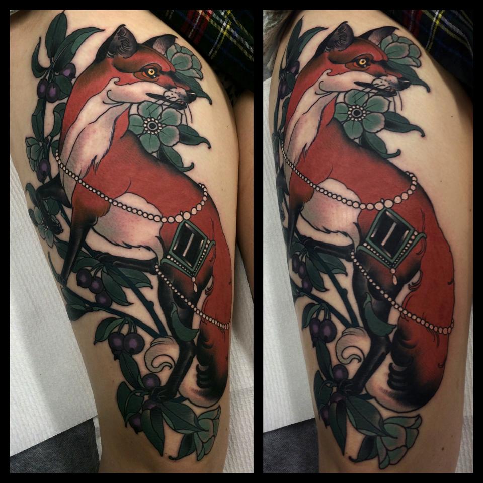 Fox Tattoo On Thigh By Emily Rose