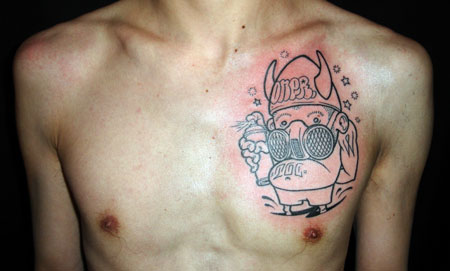 Funky Demon Head Tattoo On Chest For Men