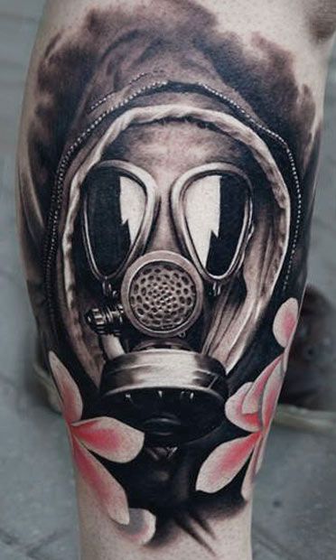 Gas Mask Tattoo Design On Leg