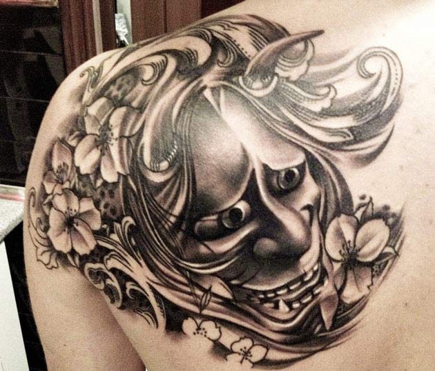 Hanya Mask Tattoo On Shoulder By Eze Nunez