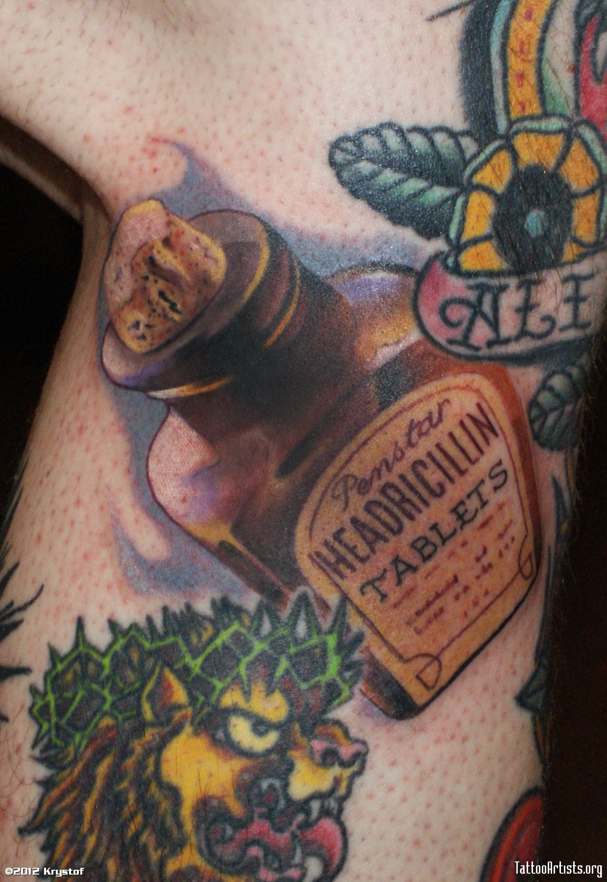 Headricillin Bottle Tattoo On Leg