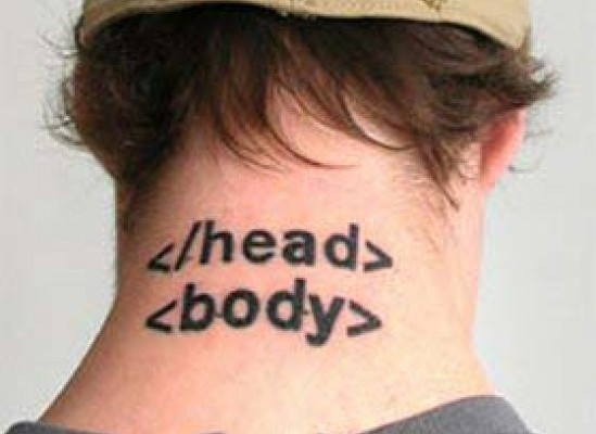 Html Body Tags Geek Tattoo On Nape