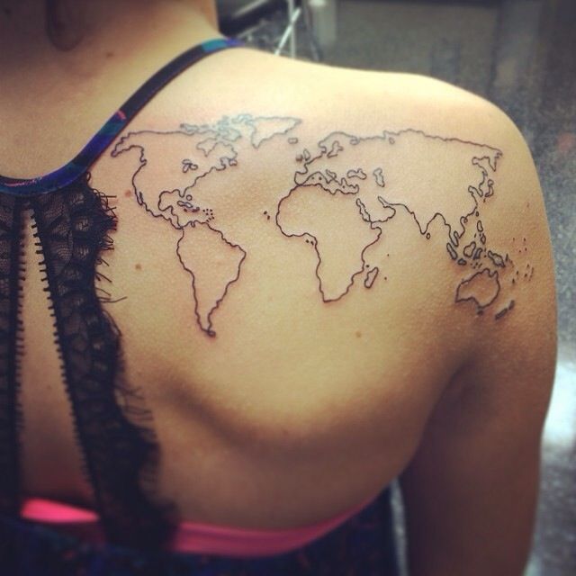 Map Tattoo On Right Back Shoulder for Girls