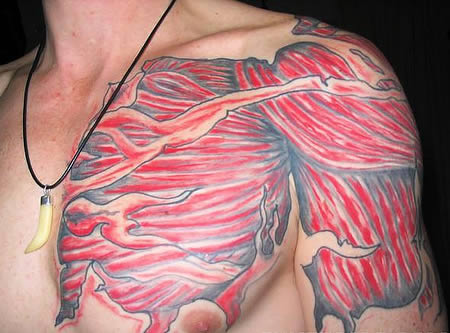Muscles Tattoo On Chest And Shoulder