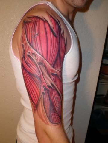 Muscles Tattoo On Right Half Sleeve
