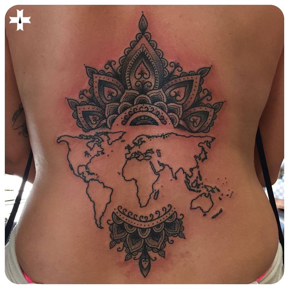 Spiritual World Map Tattoo On Back By Giahi Tattoo