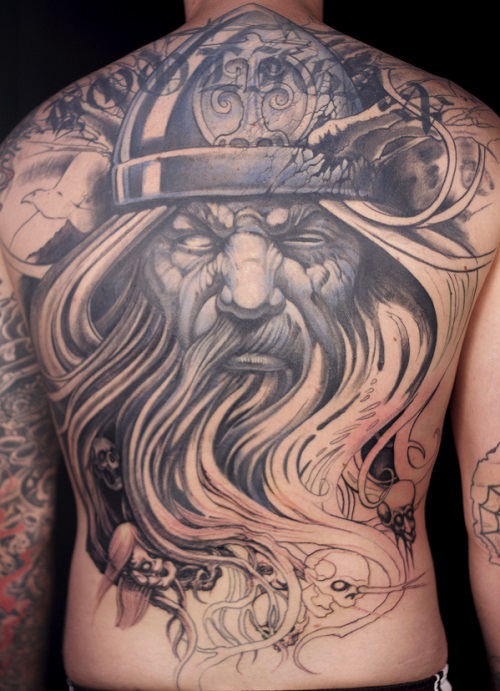 Viking Tattoo On Back Body For Men