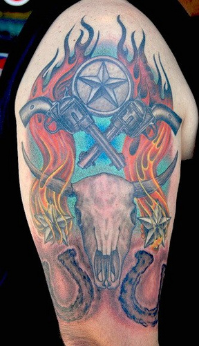 Western Tattoo Design On Right Half Sleeve