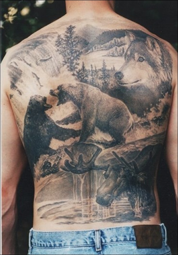 Wildlife Tattoo On Man Full Back