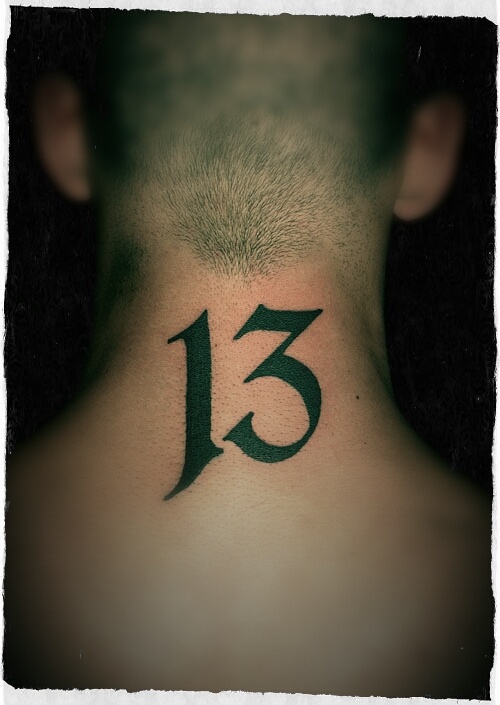 13 Number Tattoo Design On Neck For Guys