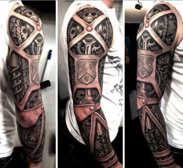 3D Biomechanical Tattoo On Man Right Sleeve