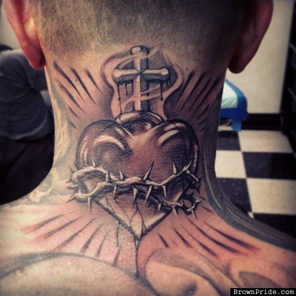 Barbed Wire Sacred Heart Tattoo On Nape By Steve Soto