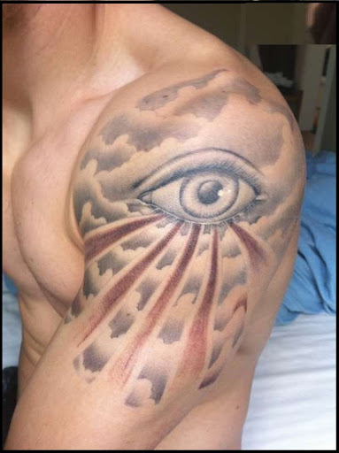 Cloud Eye Tattoo On Left Shoulder