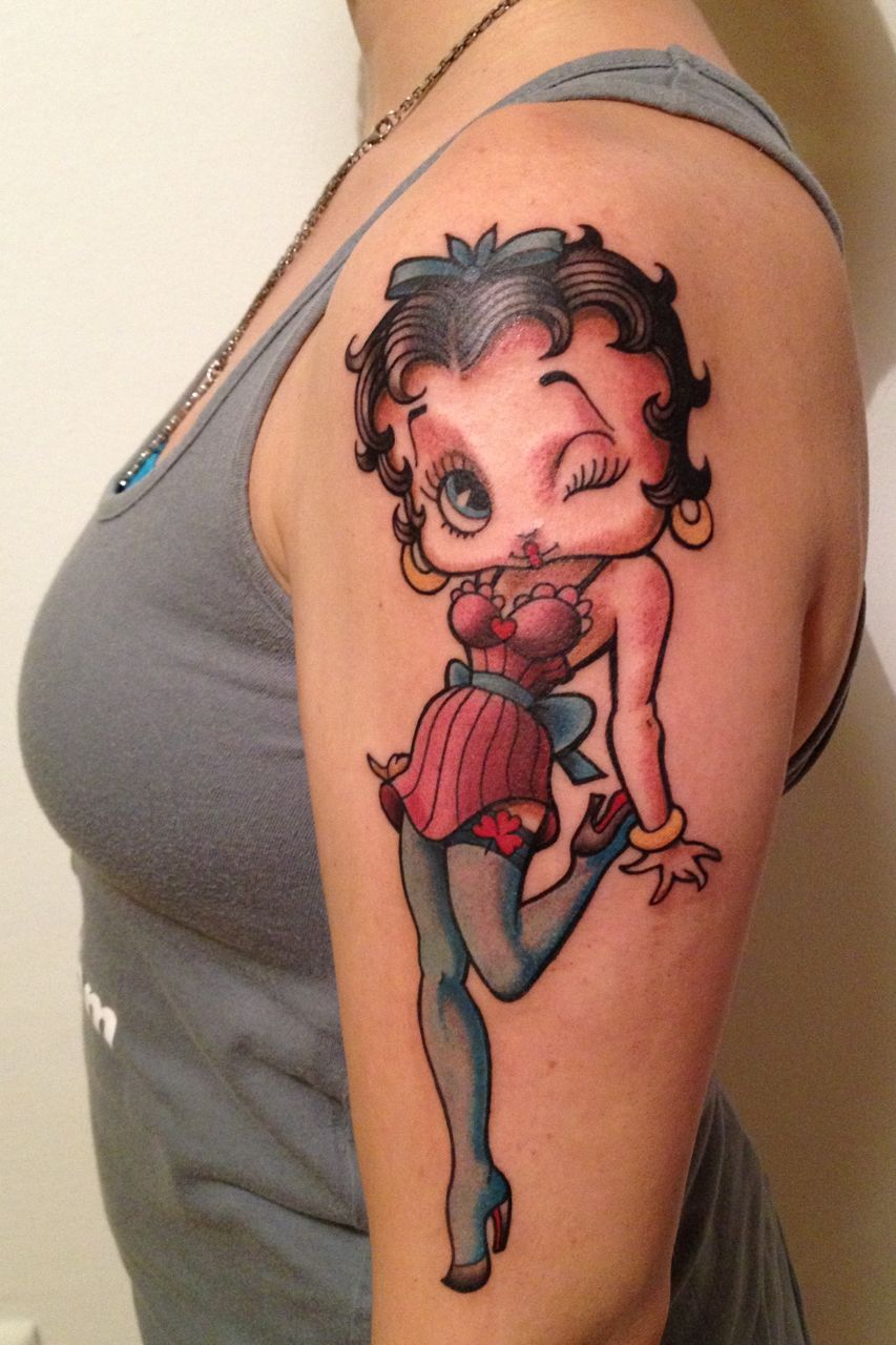 Color Betty Boop Tattoo On Left Arm