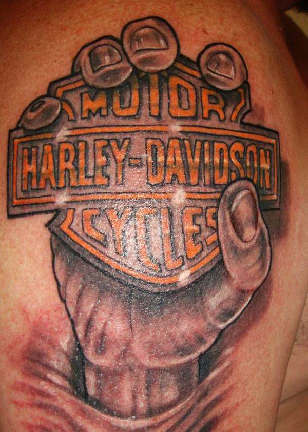 Cool Harley Davidson Tattoo On Right Shoulder