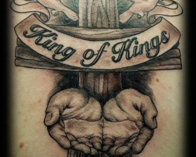 Cross With Banner King Of Kings Tattoo