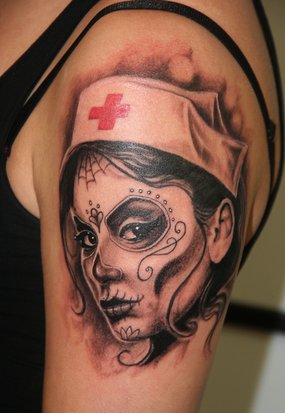 Dia De Los Muertos Nurse Tattoo by Tuomaskoivurinne
