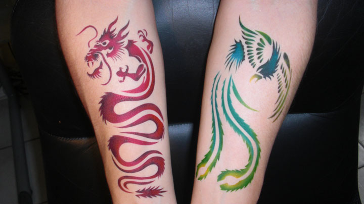Dragon And Phoenix Airbrush Tattoos Designs For Girls