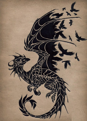 Flying Birds From Dragon Tattoo Design Flash
