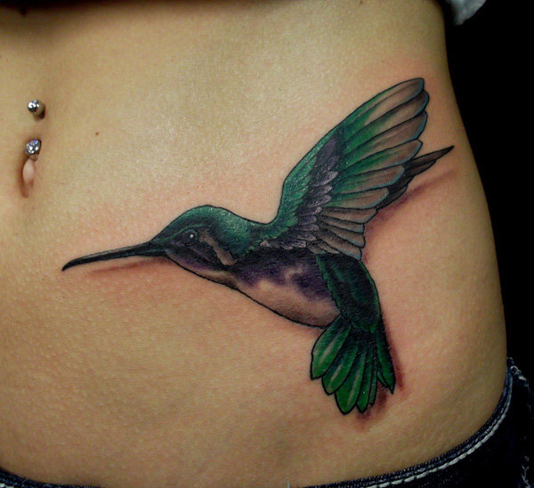 Hummingbird Tattoo On Waist For Girls