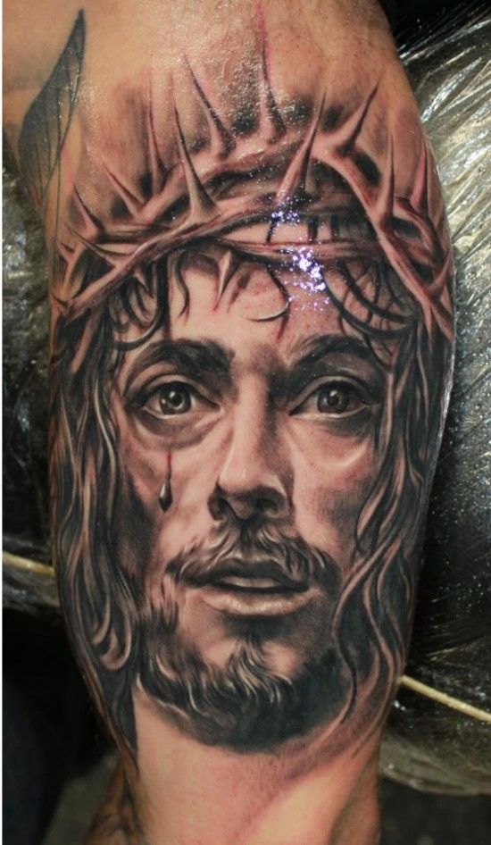 Jesus Christ With Thorn Crown Religious Tattoo
