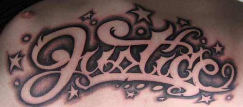 Justice Lettering Tattoo Design