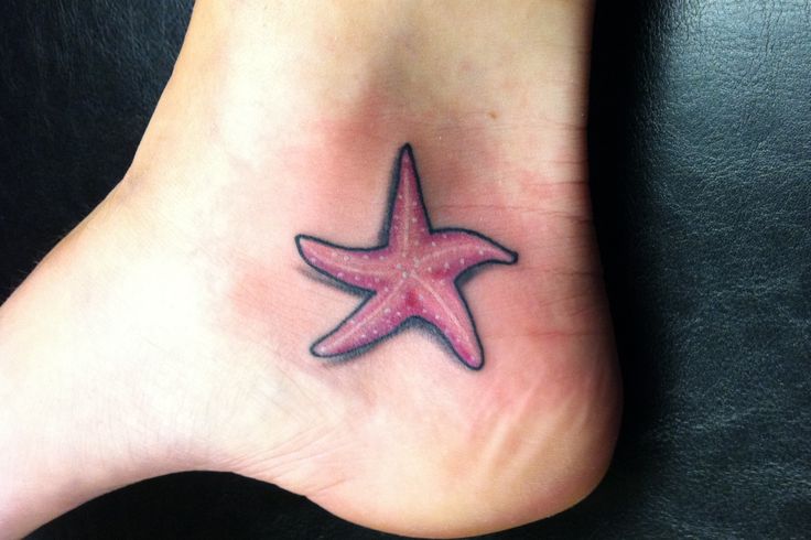 Pink Starfish Tattoo On Heel For Girls