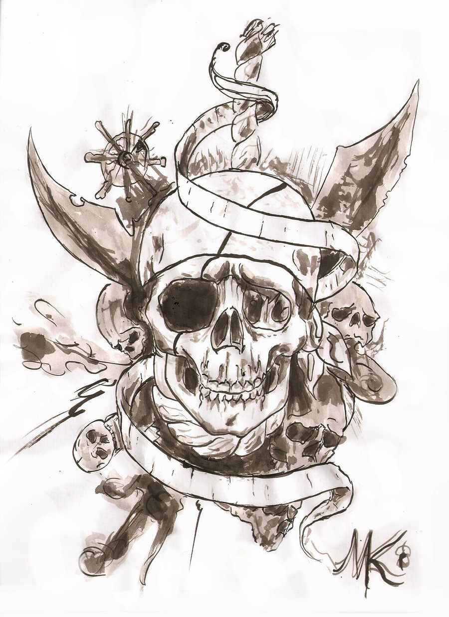 Pirate Skull Tattoo Design Idea With Banner