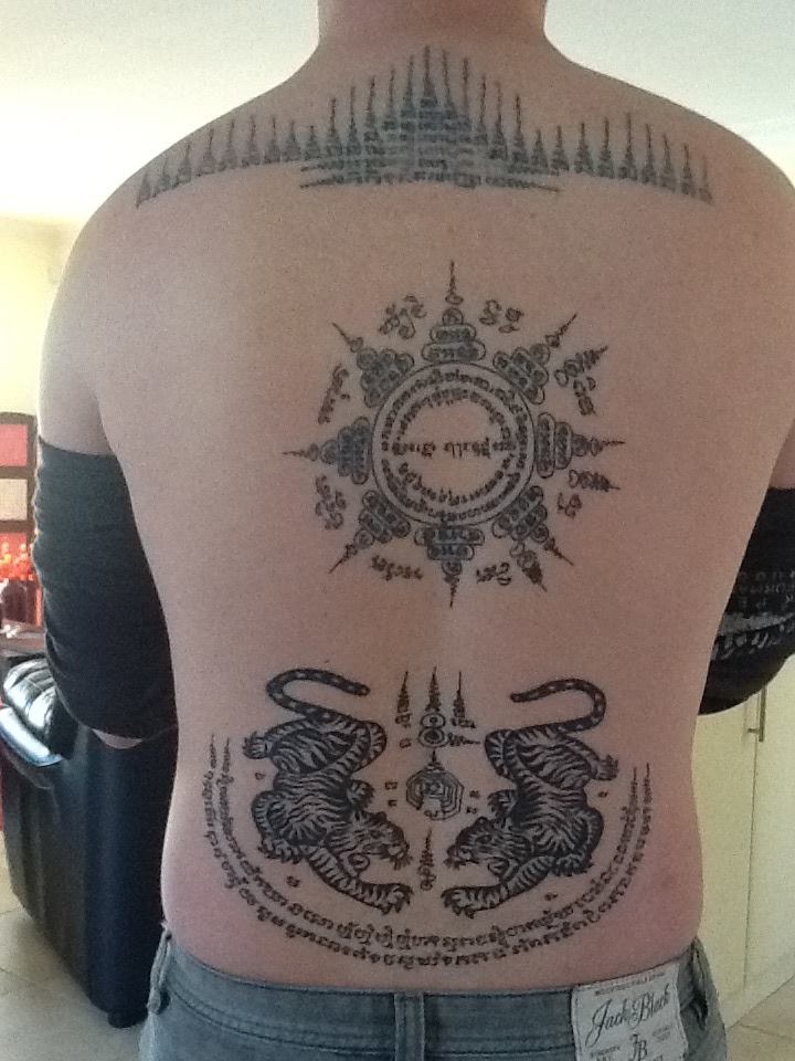 Sak Yant Thai Tattoo On Back Body For Men
