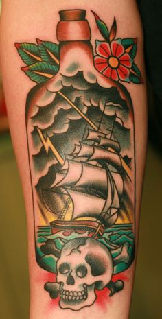 Ship In Bottle Tattoo Design Idea