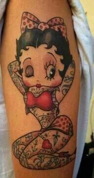 Traditional Betty Boop Tattoo On Left Half Sleeve