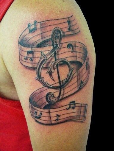 Violin Key Music Tattoo On Left Shoulder