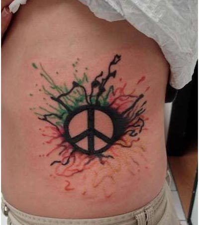 Watercolor Peace Tattoo On Rib Cage