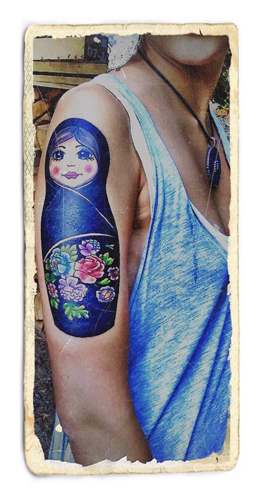 Matryoshka Tattoo On Right Half Sleeve