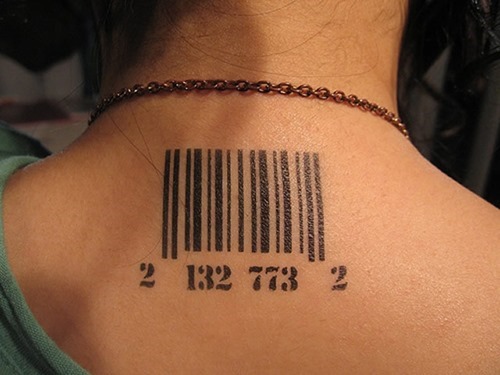 Barcode Tattoo On Upper Back For Girls