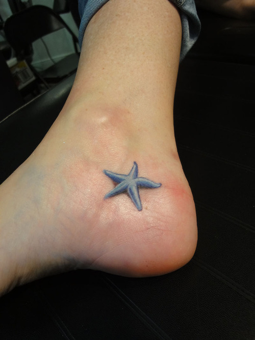 Blue Starfish Tattoo On Heel