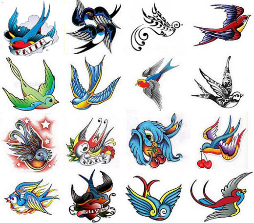 Colorful Swallow Tattoo Designs Ideas