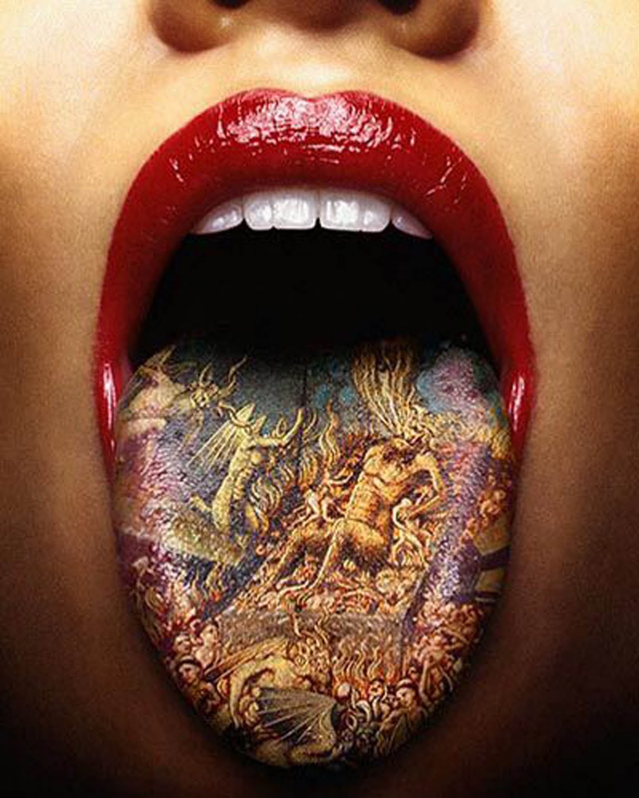 Colorful Tongue Tattoo For Girls