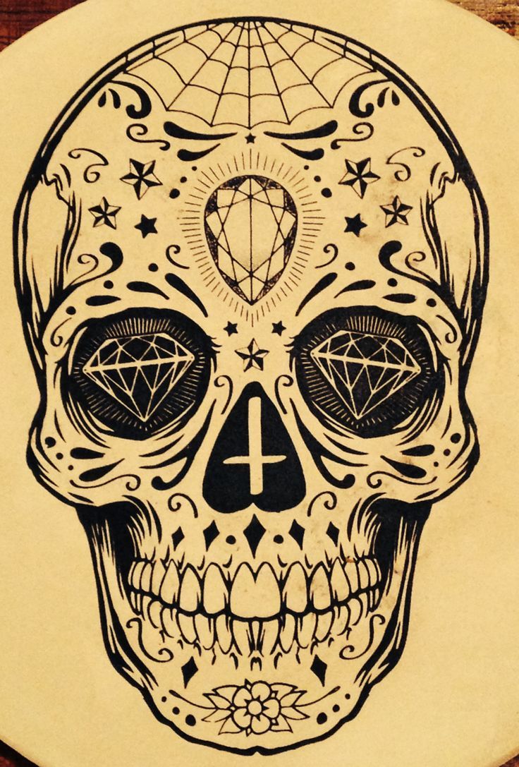 Diamond Eyes Sugar Skull Tattoo Design Idea
