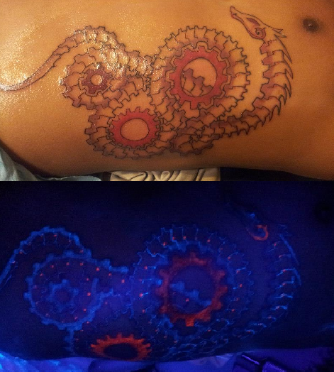 Side Rib Dragon Black Light Tattoo