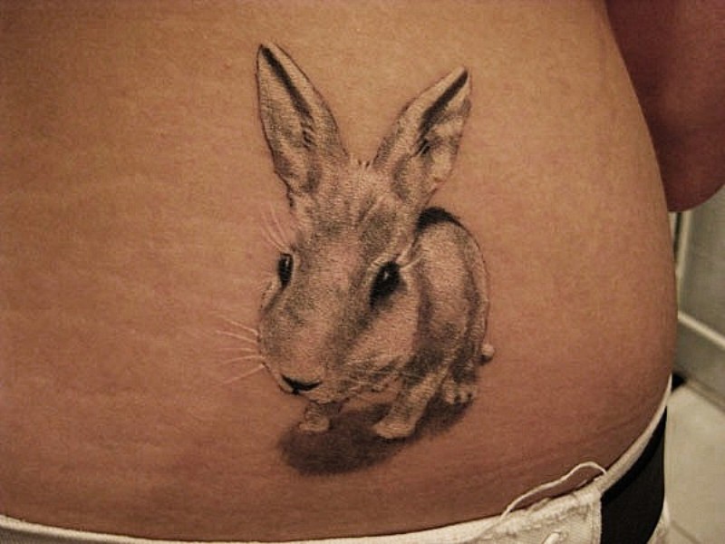 Grey Rabbit Tattoo On Waist
