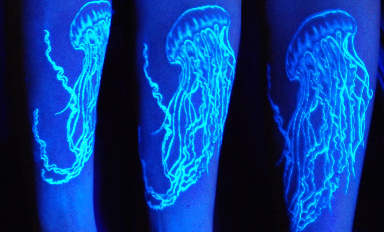 Jelly Fish UV Tattoo Design For Forearm