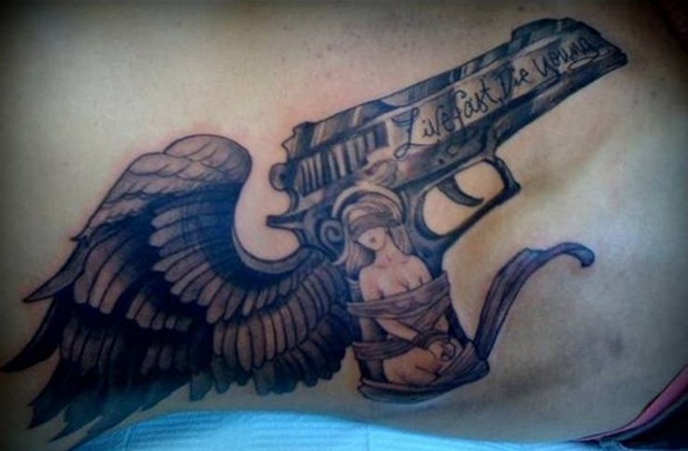 Live Fast Die Young Angel Winged Weapon Tattoo